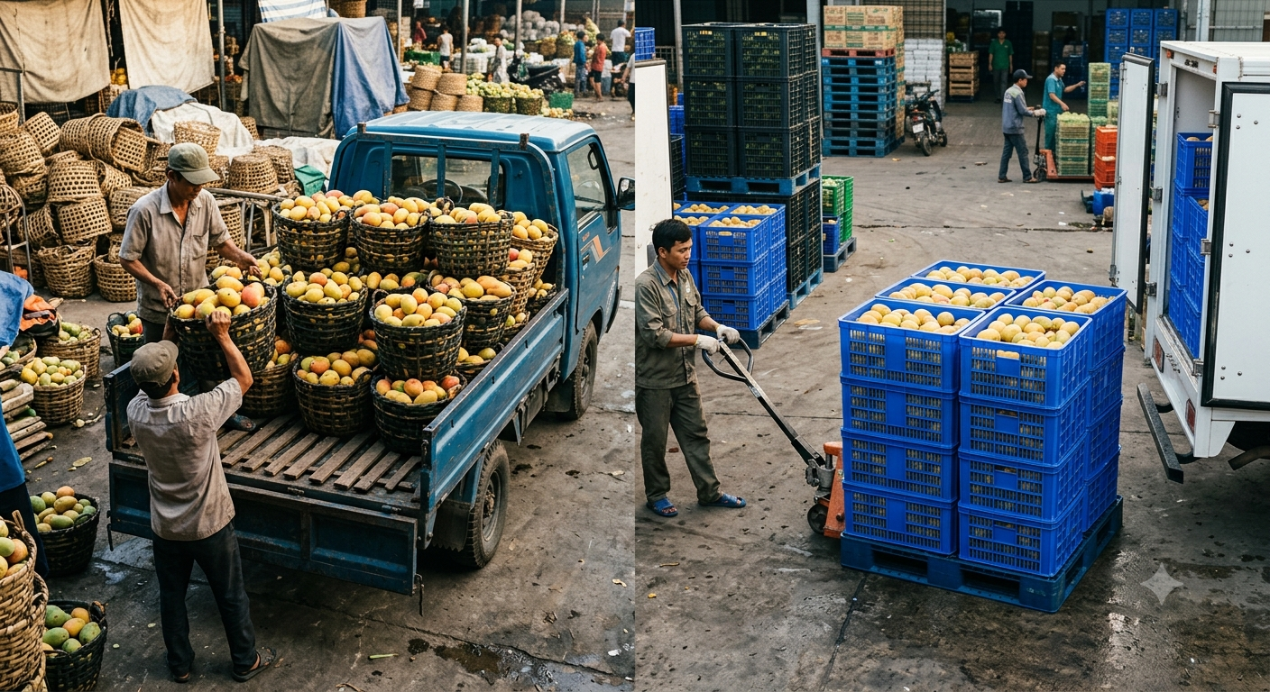 So sánh trực diện giữa cần xé và sọt nhựa trong chuỗi cung ứng